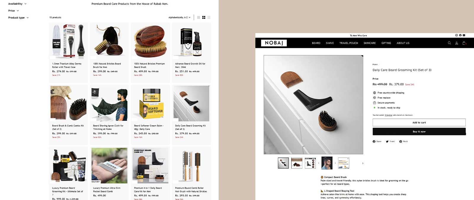 Nobaj beard oil Magento 2 bilingual eCommerce store interface
