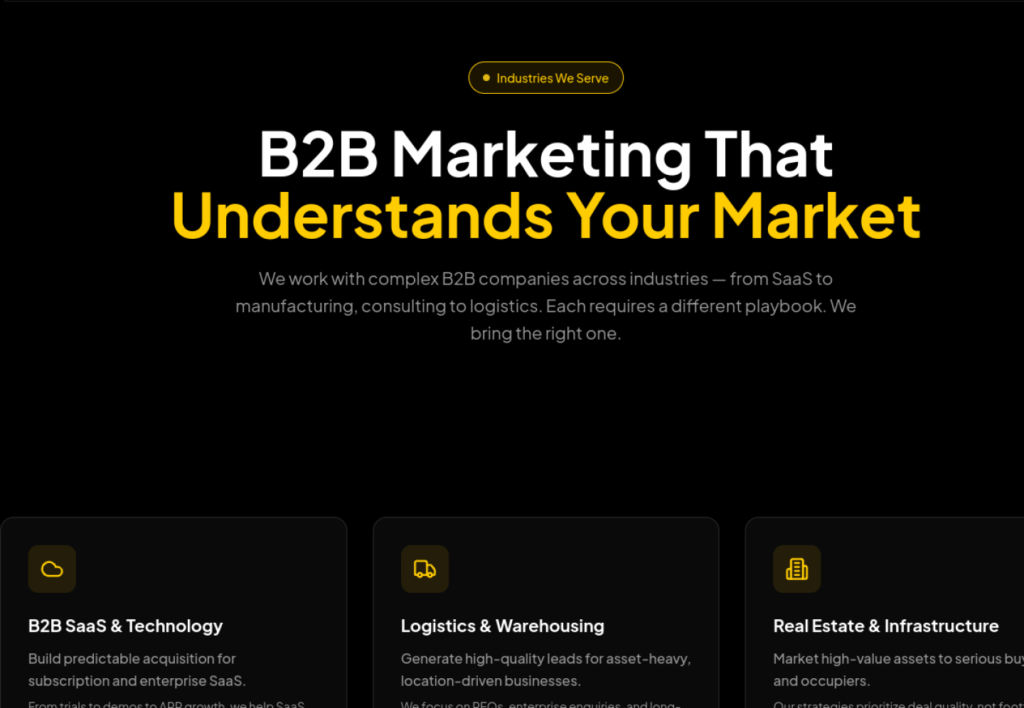 Industry pages tailored to each B2B market