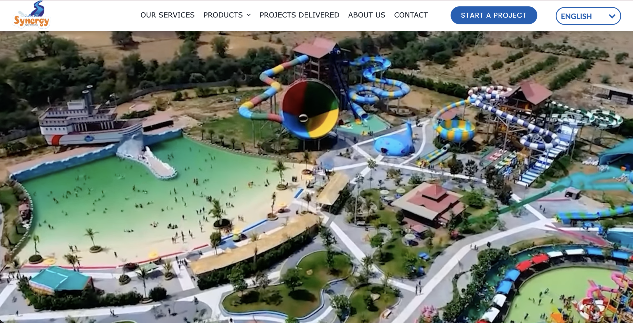 Synergy Waterslides WordPress website for water park slides manufacturing and installation services