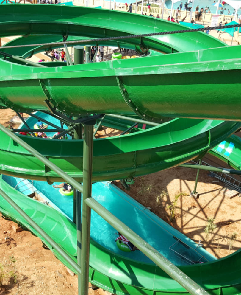 Synergy Waterslides WordPress website showcasing water slide manufacturing and water park projects