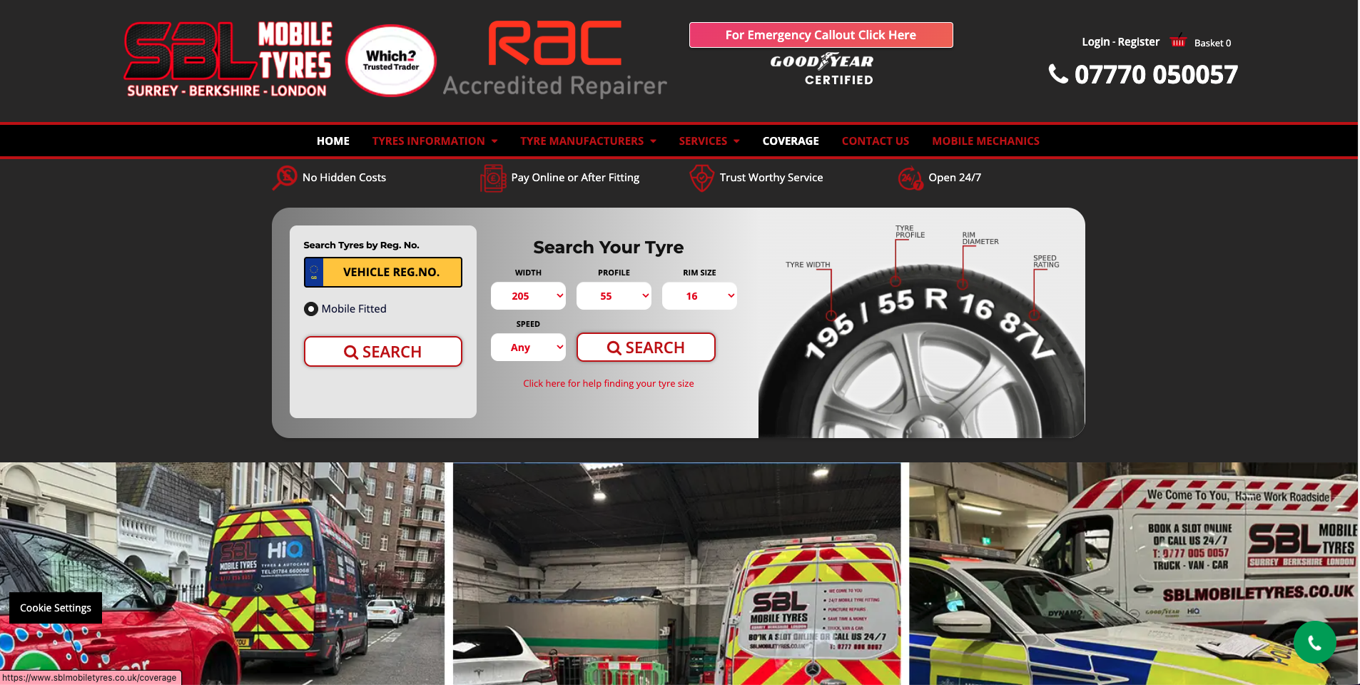 SBL Mobile Tyres online tyre search and mobile tyre fitting booking website