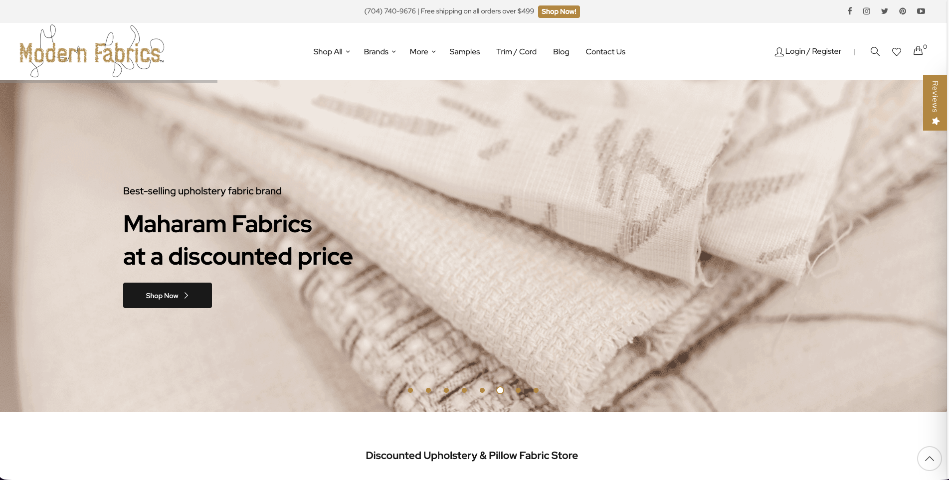 Modern Fabrics Magento 2 textile and upholstery fabric eCommerce website