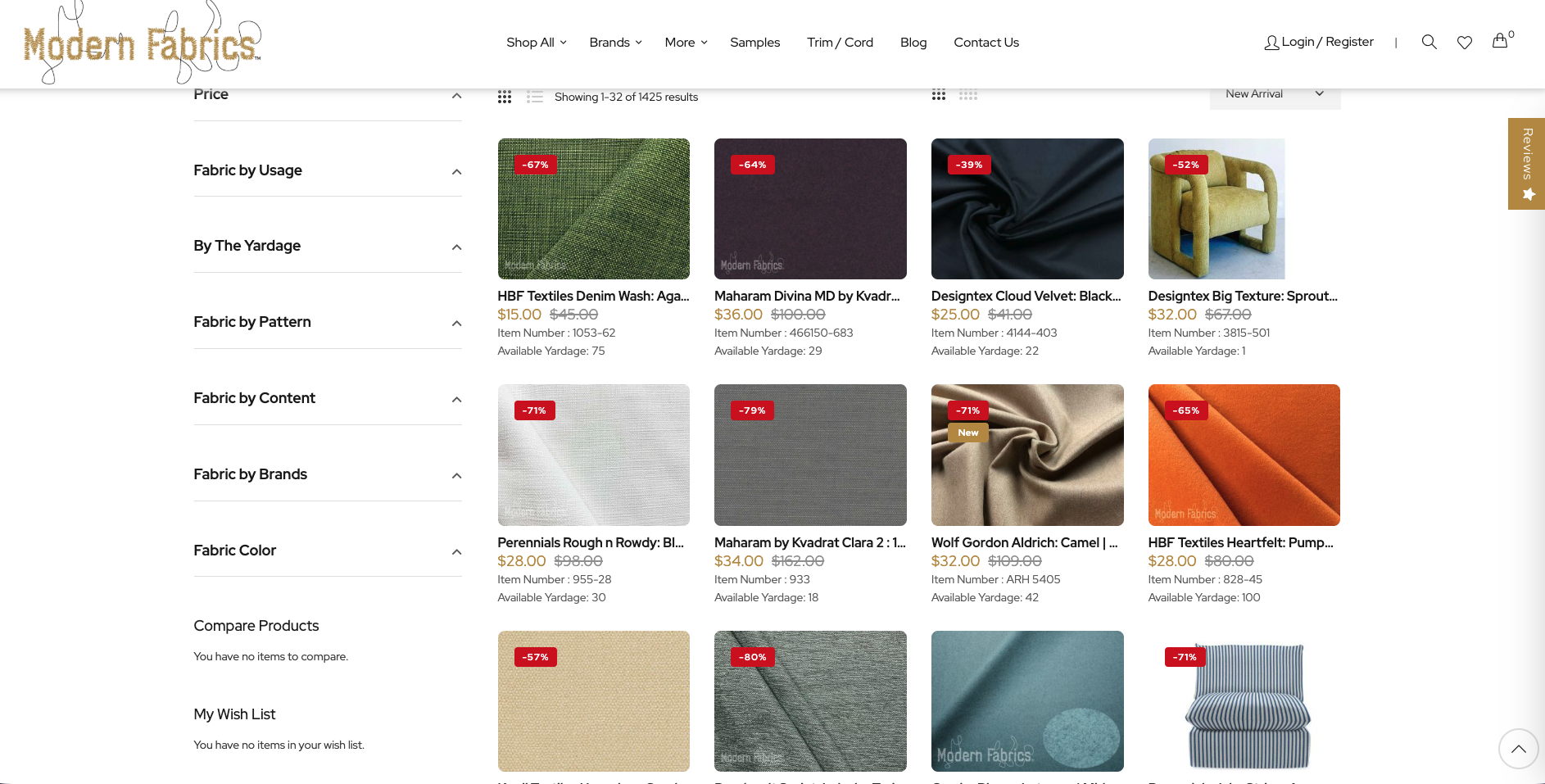 Modern Fabrics Magento 2 textile and upholstery fabric eCommerce website