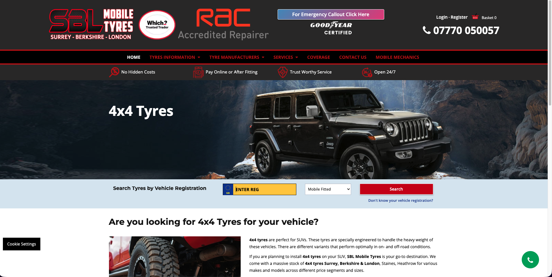 SBL Mobile Tyres online tyre search and booking platform