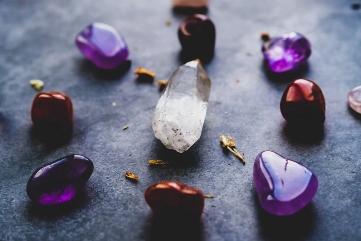 Tumbled healing stones flat-lay