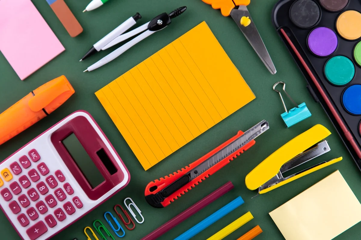 Office supplies and stationery flat-lay