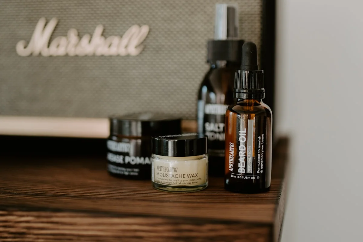 Men’s grooming beard oil bottle