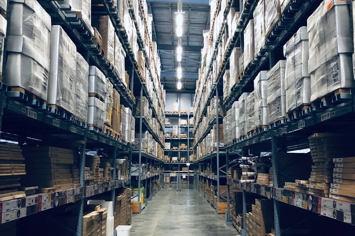 Organized warehouse shelving
